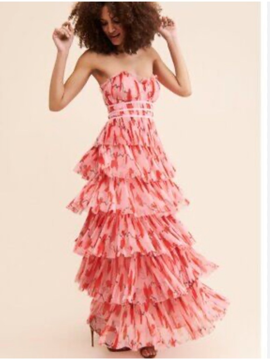Hutch Dresses & Skirts - Hutch Monaco Strapless Pink Tiered Ruffle Maxi Dress with Waist Detailing